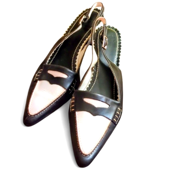 Chic Black and Cream Slingback Heels - Picture 1 of 4